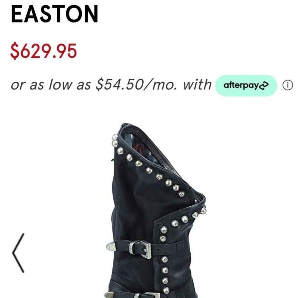 A.S.98 Black Studded Buckle Mid-Calf Boot